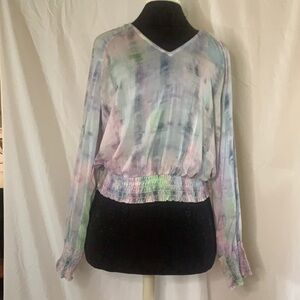 2/$20 SALE Cloth & Stone Tie dye V-Neck Shirred Peasant Blouse